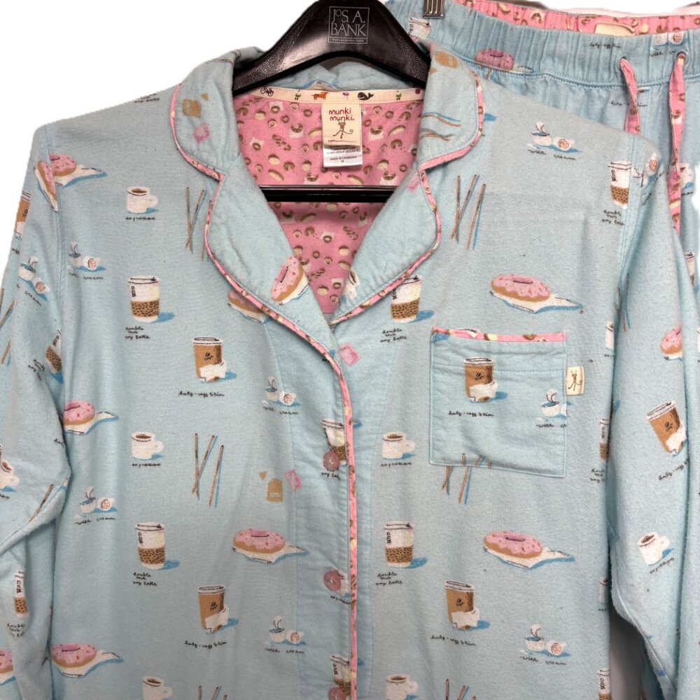 Munki Munki Bamboo Cotton 2-pc Pajama Set Coffee Donuts Size Medium - Picture 4 of 16